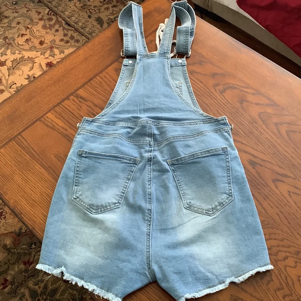 Short overalls denim, with bright green and white - Picture 3 of 4